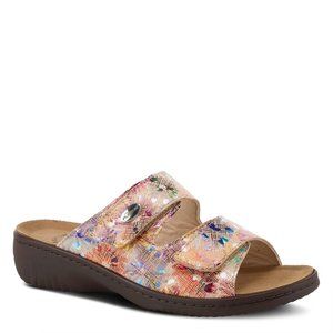 Spring Step Shoe Flexus Bellasa Women's Printed Leather Slide Sandal BEIGE MULTI